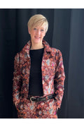 Florale Jeansjacke mit Puffärmeln