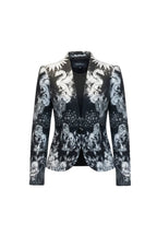 Abstrakter Jacquard-Blazer mit Stehkragen und Puffärmeln