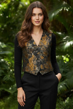Florale Jacquard-Weste in Bronze-Gold