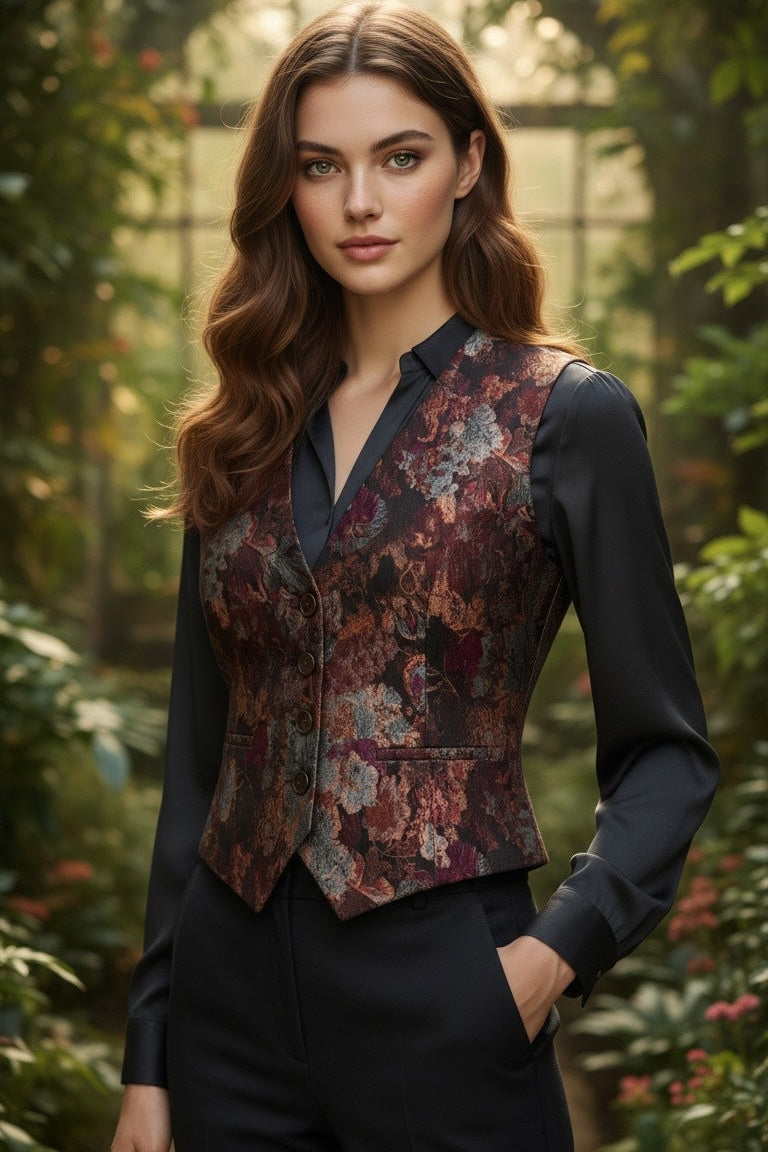 Florale Jacquard-Weste in Magenta