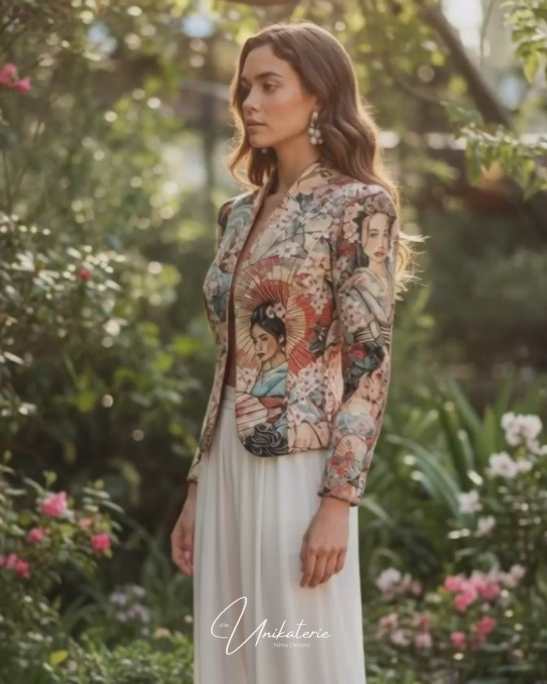 Jacquard-Blazer mit Geisha-Webmuster und Stehkragen